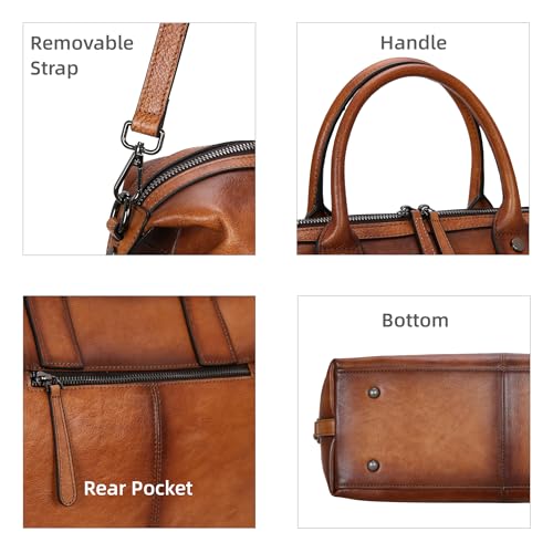 Iswee Genuine Leather Satchel Tote Bag Top Handle Handbag Designer Shoulder Bag Large Capacity Cross Body Bag - color: Light Brown