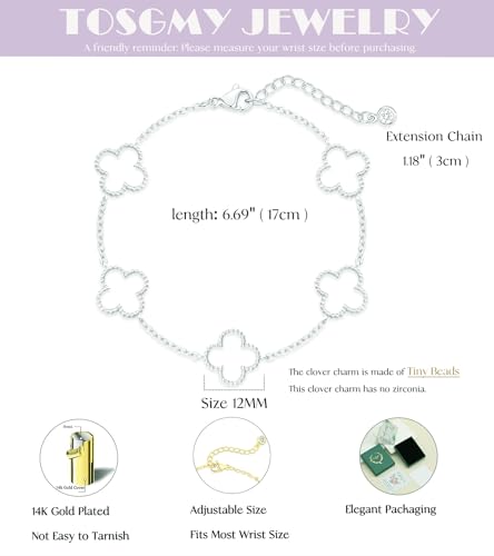 Dainty Silver Gold Bracelets for Women Trendy Non Tarnish 14K Gold Plated Cute Clover Bracelet Stackable Daisy Cubic Zirconia Diamond Charm Bracelet Stack Waterproof Jewelry Gifts - color: I- Silver Bracelet