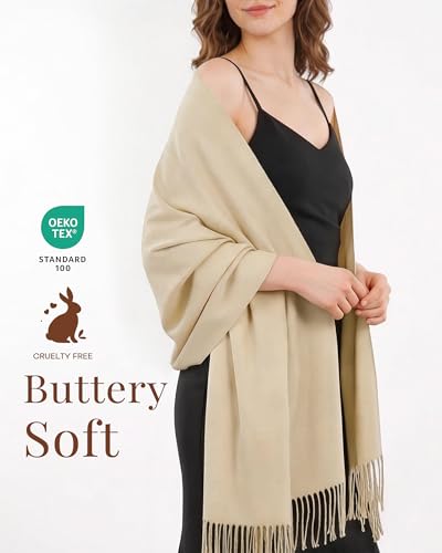 FURTALK Pashmina Shawl Wraps for Women Evening Dresses Blanket Scarves Fashion Scarf Wedding Gifts - color: 08-dark Beige