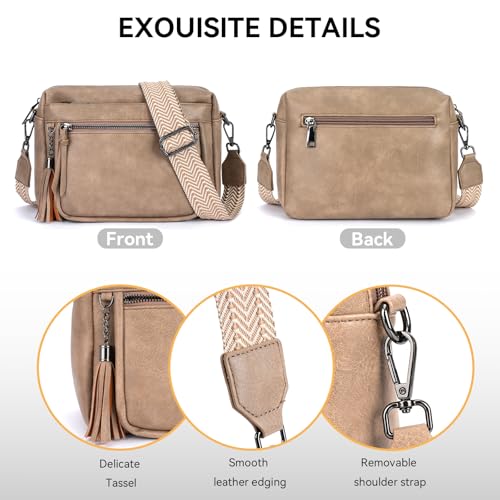MEITRUE Crossbody Bags for Women, Vegan Leather Crossbody Purse Trendy Multi Pockets Shoulder Handbag with Tassel - color: 04-apricot