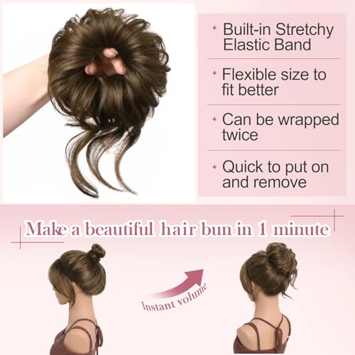 Messy Bun Hair Piece Real Human Hair Buns for Women, 32g Thick Updo Extensions, Hairpiece for Thinning Hairs Large Scrunchies Wigs for Instant Updos Style Party Daily Use Light Ash Brown - color: Light Ash Brown