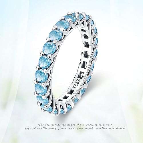 KUNSIR 925 Sterling Silver Rings Classic Cubic Zirconia Eternity Promise Statement Anniversary Wedding Bands Engagement Rings for Women Infinity Forever Love Ring Size 7-9 - style: Zircon Blue Ring