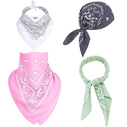 Mochabao 100% Cotton 27" x 27" Large Bandanas for Men & Women, Multi-Purpose Bandana Headbands, Square Head Scarf - color: White/Gray/Pink/Sage Green