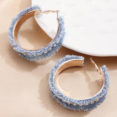 Coiris Bohemian Statement Dangle Earrings for Women Denim Leather Shells Pearl Polygonal Leaf Circle Drop Earrings for Women - style: Rhinestone-B