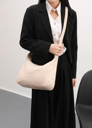Hobo Bags for Women Foldable Vegan Leather Shoulder Handbag Slouchy Tote Crossbody Purses - color: Nude