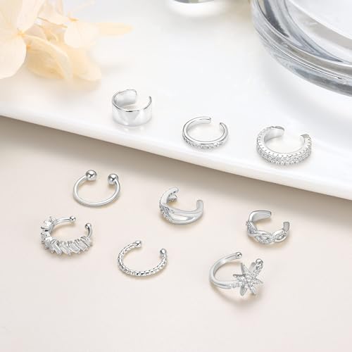 Dochais 9Pcs Ear Cuff 14K Gold Plated Cuff Earrings Gold Ear Cuffs Non Pierced Ear Clips Cartilage Earring Fake Earrings - style: A-9pcs-Silver