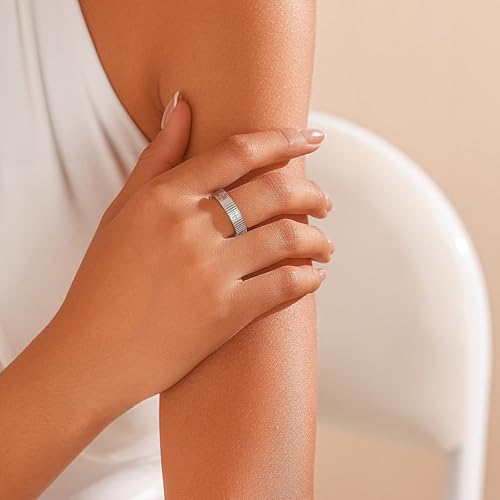 PDWZNBA Mothers Day Gifts for Mom Linear Stripe Textured Ring | 14K Gold-Plated Stainless Steel Promise & Friendship Ring, Wedding Band, Birthday Gifts for Women - color: CSilver, size: 11