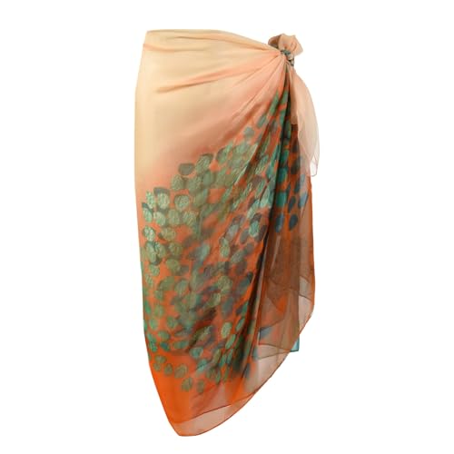 Womens Sexy Bohemian Floral Beach Cover Up Sarong Wrap Swimsuit Beachwear - color: B-orange