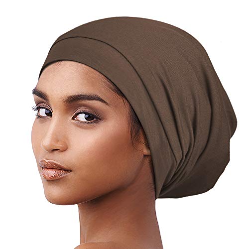 Alnorm Satin Lined Slouchy Cap Slouch Skullcap Fashion Sleeping Headwear Brown - color: Brown