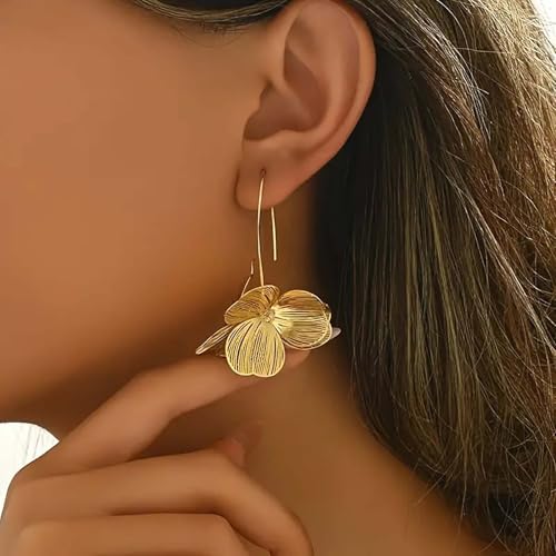 Gold Flower Statement Earrings for Women Boho Trendy Hoop Earrings Floral Dangle Petal Earring Prom Wedding Jewelry Gifts - color: B1:gold