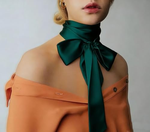 Long Thin Skinny Scarf Satin Neckerchief Ribbon Tie Waist Belt for Women - color: Dark Green