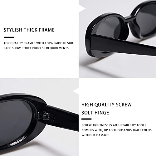 VANLINKER Polarized Retro Oval Sunglasses for Women and Men Small 90s Style VL9580 - color: C1 Black Frame/Grey Lens