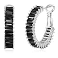 Trendy 14K Gold Plated Hoop Earrings for Women, Chunky Gold/Silver Earrings for Women Cubic Zirconia Baguette Hoop Earrings Heart Hoops Lightweight Hypoallergenic Jewelry,25mm/35mm/40mm/50mm - color: 01 Silver Black Hoops 25mm