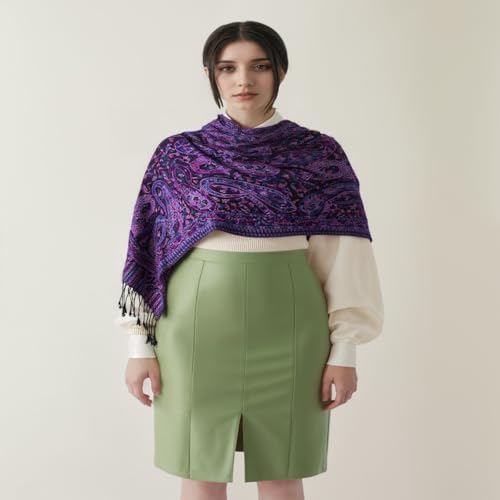 AUSEKALY Pashmina Feel Shawls Wraps for Women Rave Scarf Soft Silky Reversible Men Scarves - color: Purple Black