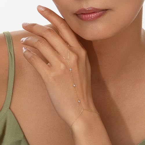 Gokeey Gold Hand Chain Bracelet for Women Trendy, Dainty 14k Gold Plated Ring Bracelet Hand Chain Finger Ring Slave Cuff Bracelet Cubic Zircon Hand Jewelry for Women Accessories - style: 3cz hand chain-Dec