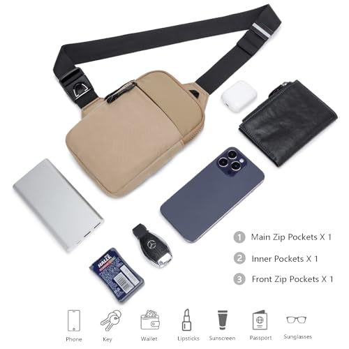 higouta Mini Sling Bag for Men Women, Small Crossbody Casual Utility Chest Phone Bag for Travel Workout - color: Beige