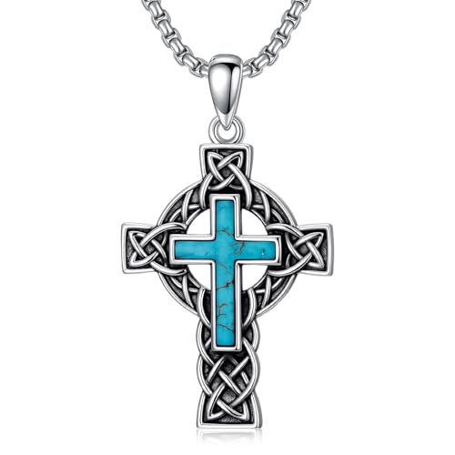 Turquoise Necklaces 925 Sterling Silver Western Necklace Boho Jewelry for Men Women Her Birthday Valentines Day Gifts - style: Mens