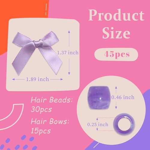 Purple Hair Bows Acrylic Hair Beads for Kids Girls Large Loc Jewelry Cute Hair Clips Braids Hair Accessories - color: Purple