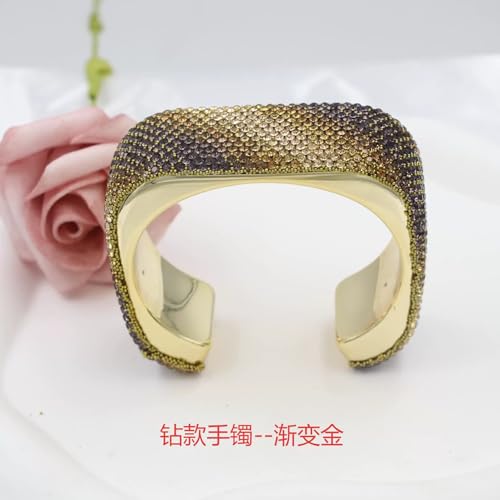 Women's Wide Cuff Bracelet Statement Jewelry with Sparkling Rhinestones, Open Adjustable Design for Party, Evening, Daily Wear - color: Gold