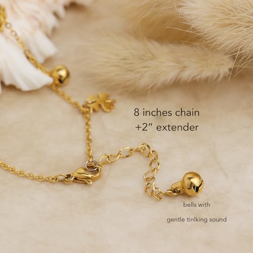 Dainty Gold Shell Pearl Charm Ankle Bracelet for Women Trendy non-Tarnish Adjustable Anklet Summer Beach Fashion Jewelry Gift - color: Gold Bell