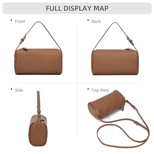 KouLi Buir PU Leather Crossbody Purse for Women Trendy Small Barrel Hobo Shoulder Handbag Lightweight Daily Purse - color: Brown