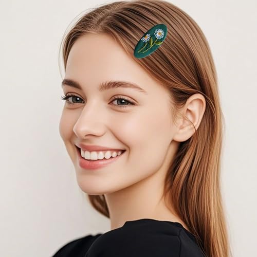 Set Of 2 Delicate Hand Embroidered Hair Clip Vintage Flower Zouju Hair Clip For Daughters Teens Women Girlfriends Wives Unique Hair Accessories (Green) - color: Green Hair Clip