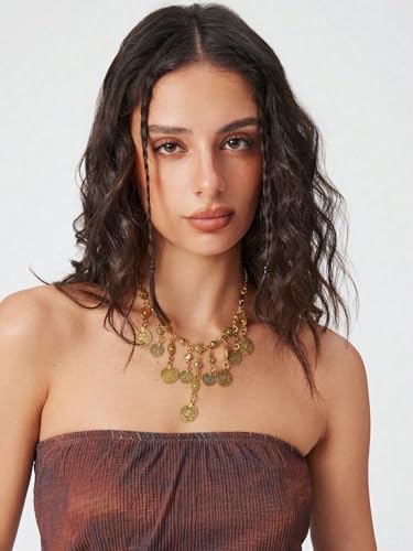 Vintage Cuban Layered Necklaces For Women, 2Pcs Gold Chian Pendant Beaded Choker Western Boho Stack Cowgirl Statement Dainty Necklace Waterproof Non Tarnish Adjustable Holiday Jewelry Gift
