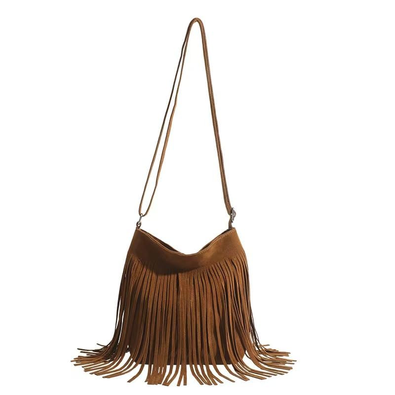 Tassel Shoulder Bag, Vintage Stylish Women PU Leather Bohemian Fringed, Vintage Hobo Crossbody Bag,Fringe Handbag - color: Black Red-7