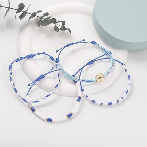 FANCY SHINY Boho Nautical Compass String Bracelets Beaded Clay Beads Bracelet Stackable Friendship Bracelets Summer Beach Outfits for Women Girls - color: Royal Blue