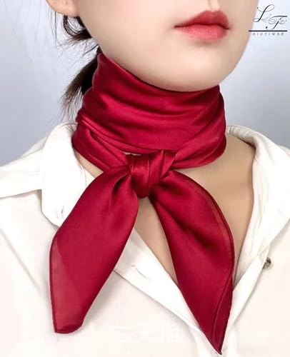 Hioyiwse Satin Square Scarf for Women Solid Color Emulation Silk Handkerchief Hair Ribbon Headband Handbag Purse - color: D5-wine Red(23.6*23.6inch)