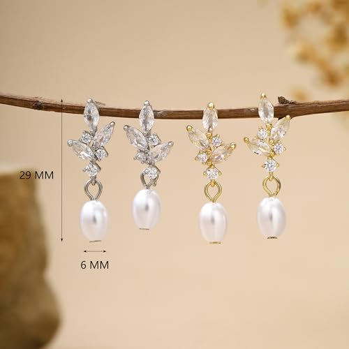 Pearl Earrings for Women Dainty Diamond Pearl Drop Earrings 14k Gold Plated Dangle Earrings for Women Weddings Gifts Bridesmaid Gifts - color: B-gold pearl earrings