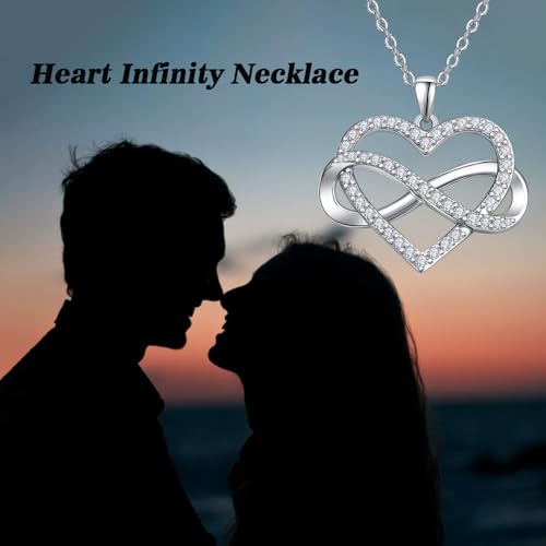 Infinity Heart Necklace for Women S925 Sterling Silver Love Heart Infinity Pendant with Cubic Zirconia Jewelry Gift for Wife Her