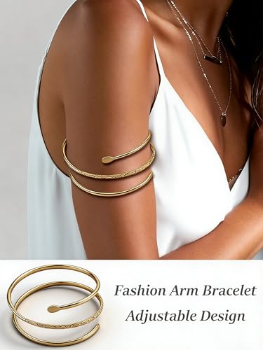 2Pcs Minimalist Simple Swirl Upper Arm Cuff Bracelets for Women Arm Bangle Armlets Adjustable - color: A