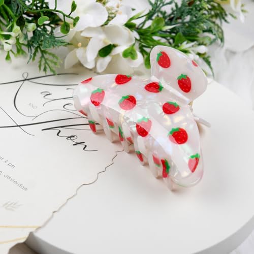 Strawberry Hair Claw Clips for Women Large Hair Clips for Thick Thin Summer Hairpins Aesthetic Jaw Barrettes Cute Strawberry Pattern Claws Fruit Claws Hair Accessories