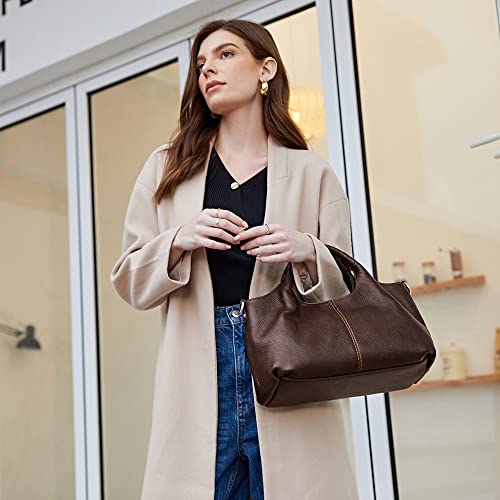 Iswee Genuine Leather Shoulder Bags Purses and Handbags for Women Satchel Designer Cross Body Hobo Medium Size Tote - color: Coffee