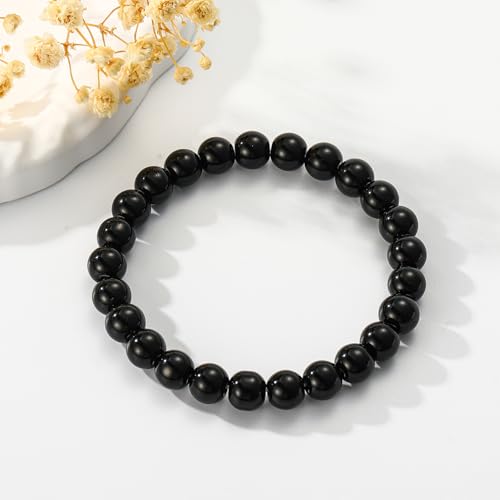 Gnamy Healing Crystal Bracelet for Women, Natural Stone Beaded Healing Crystal Bracelet Triple Protection Stress Relief Beads Jewelry Birthday Gifts Jewelry for Her - style: Black Tourmaline