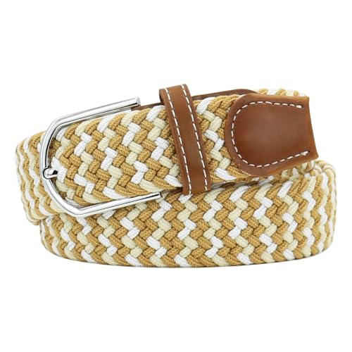 Mixed Color Woven Stretch Braided Belts for Men and Women Fashion Elastic Belts - color: Khaki Beige White, size: for Waist Size 41"-43"