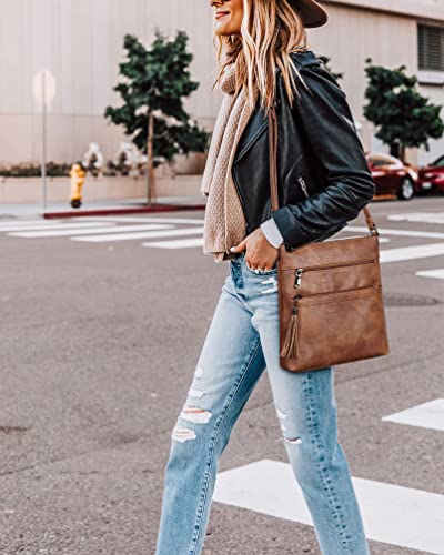 MASINTOR Crossbody Purses for Women, Multi Pocket Casual Crossbody Bag, Adjustable Strap Shoulder Bag with Tassel - color: Mocha Brown