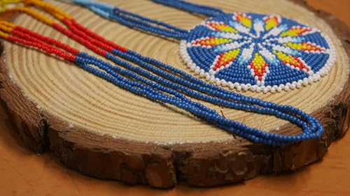 Handmade Native American Style Tribal ethnic Seed Bead Beaded Layered Medallion Necklace #1 - color: Navy Blue Star