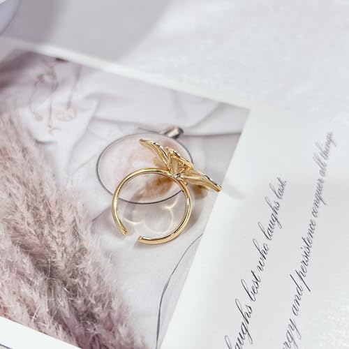 Chic Flower Adjustable Open Finger Statement Ring for Women 18K Gold Vintage Plant Floral Stackable Wrap Knuckle Middle Rings Dainty Extendable Cocktail Party Holiday Jewelry