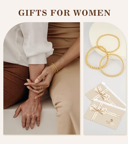 doubgood Gold Bracelets for Women, 5 Piece 14K Gold Plated Bracelet Stack Beaded Ball Jewelry Sets Gifts for Women - color: Style 4-Gold-7.25IN-(3+4+5mm)