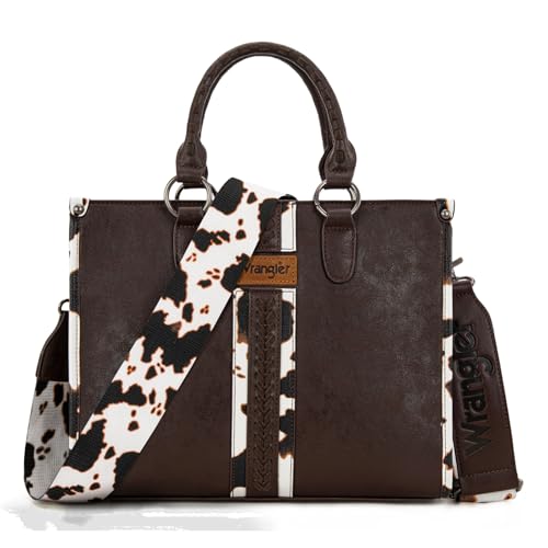 Montana West Wrangler Animal Print Tote Bag for Women Western Purse Boho Top Handle Satchel Handbag - color: Cow Coffee