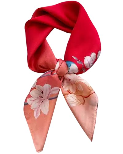 Saiusloa Neck Scarf For Womens Silky Head Scarves Hair Bandanas Square Scarf Fashion Accessories lightweight - color: 21-red Kapok