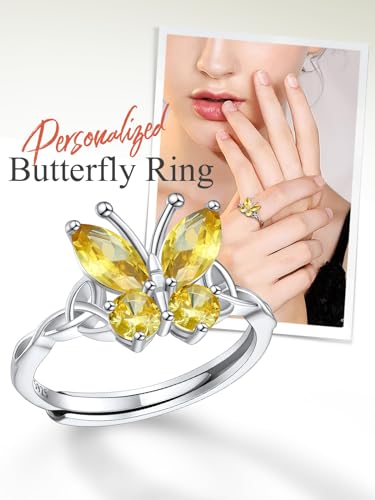 Custom4U Personalized 1-4 Birthstone Rings for Women Promise Rings for Her Sterling Silver Mothers Ring Customized Cubic Zirconia Stones Wedding/Valentine's Day/Mother's Day Jewelry Gift for Mom Wife - color: E11-Nov Butterfly-Silver