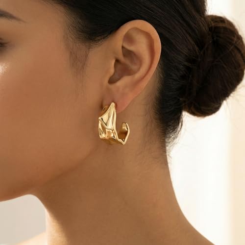 4 Pair Small Gold Hoop Earrings for Women Sensitive Ears - Hypoallergenic 14k Real Gold Plated Hoops Zirconia Cartilage Huggie Earrings Set Helix Piercing Earring Gold Jewelry for Women Gift - color: 1947 Hoop Gold