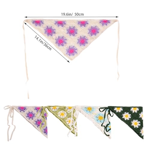 4 Pack Crochet Bandanas Boho Bandana Headband Cute Flowers Knitted Head Scarf (Daisy) - color: Daisy