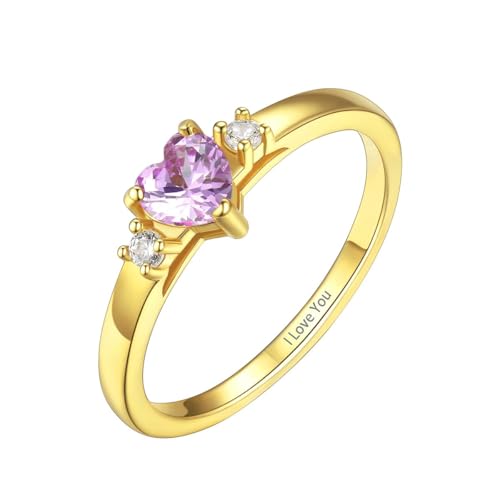 Custom4U Personalized 1-4 Birthstone Rings for Women Promise Rings for Her Sterling Silver Mothers Ring Customized Cubic Zirconia Stones Wedding/Valentine's Day/Mother's Day Jewelry Gift for Mom Wife - color: A-1 Name-Gold