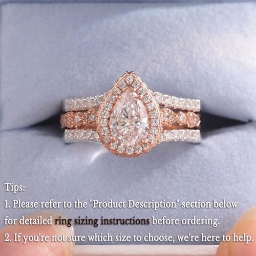 Newshe Jewellery Wedding Rings for Women Bridal Sets Sterling Silver Engagement Ring Enhancer Pear Cubic Zirconia Anniversary Promise Band Size - color: Cubic Zirconia-18k Rose Gold Plated
