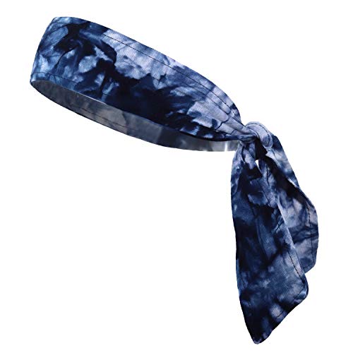 Headbands Tie on Headband for Women Men Running Athletic Hair Head Band Elastic Sports Sweat Basketball Sweatband Stetchy Yoga Workout Sweatbands Adjustable Non-Slip Moisture Wicking - color: Blue Tie Dye