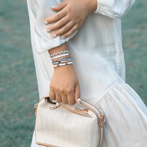 FANCY SHINY Boho Nautical Compass String Bracelets Beaded Clay Beads Bracelet Stackable Friendship Bracelets Summer Beach Outfits for Women Girls - color: Grey